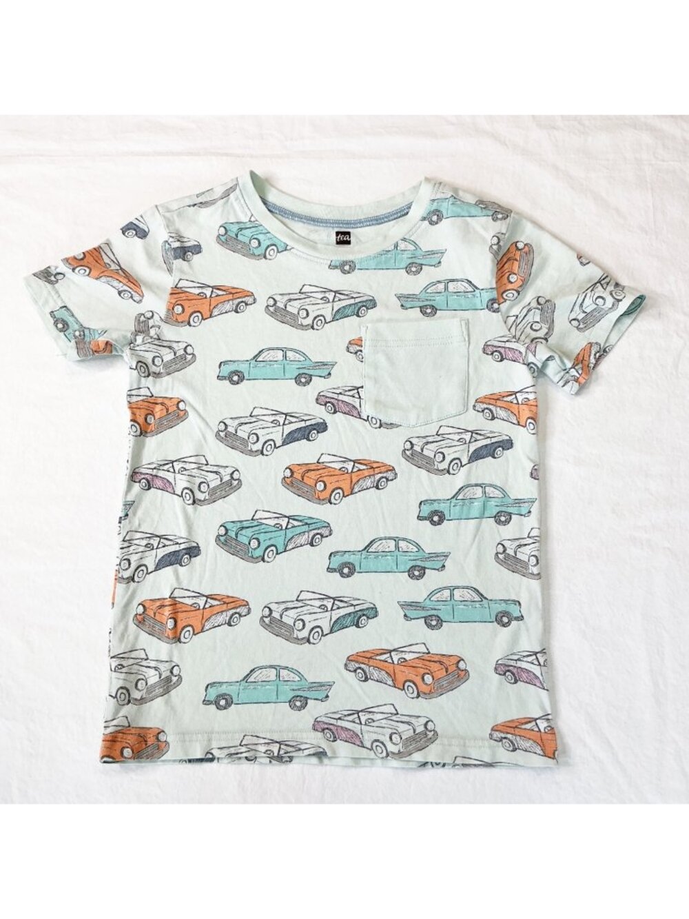 Tea Collection Cuban Cars Pocket Tee 100% Cotton Size 10 Boys Short Sleeve
